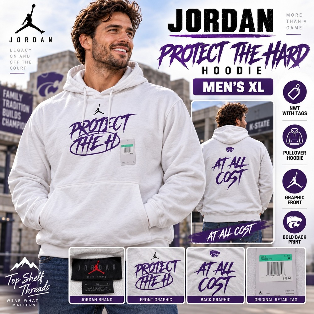 NWT Jordan K-State Wildcats Men XL White Purple Graphic Pullover Hoodie Powercat